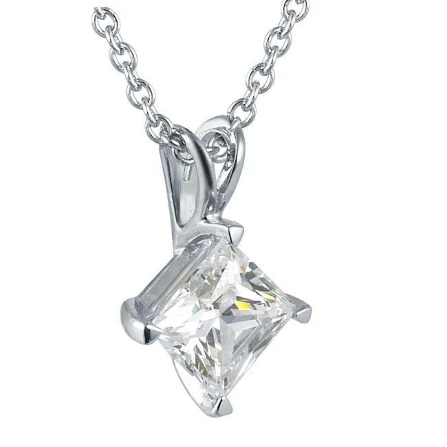 Necklaces GB 1 Carat Princess Cut Solitaire Natural Earth Mined Diamond Pendant White Gold 14K Jewelry