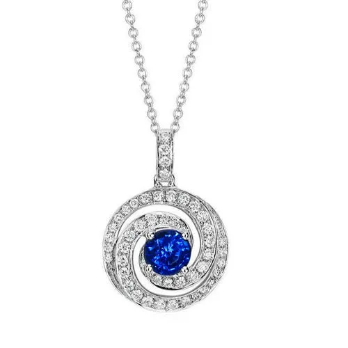 Necklaces GB 3 Carats Round Ceylon Sapphire And Natural Earth Mined Diamond Pendant White Gold 14K Necklaces GB 3 Carats Round Ceylon Sapphire And Natural Earth Mined Diamond Pendant White Gold 14K
