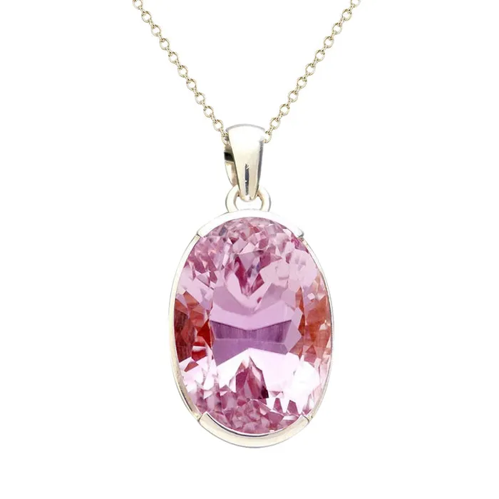 Necklaces GB Big 36 Carats Oval Pink Kunzite Necklace Pendant White Gold Jewelry Necklaces GB Big 36 Carats Oval Pink Kunzite Necklace Pendant White Gold Jewelry