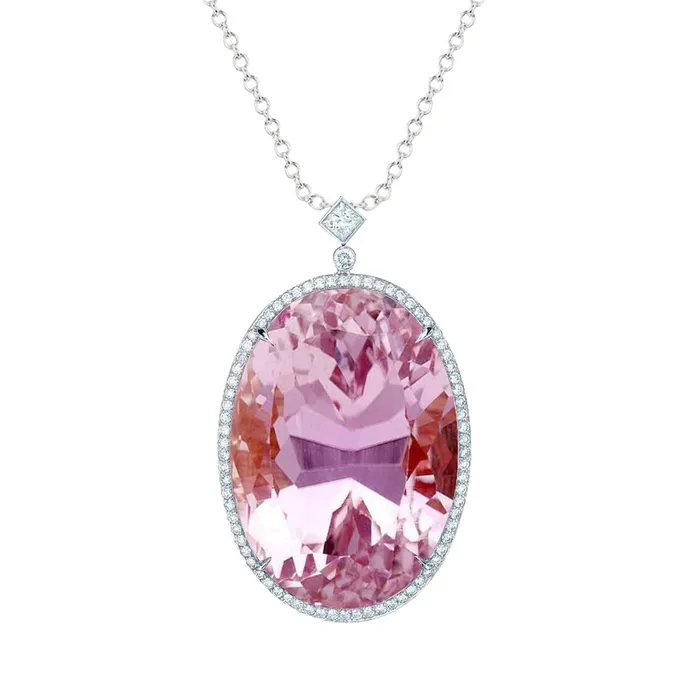 Necklaces GB Pink Kunzite With Natural Earth Mined Diamonds 2100 Ct Pendant Necklace White Gold 14K Necklaces GB Pink Kunzite With Natural Earth Mined Diamonds 2100 Ct Pendant Necklace White Gold 14K