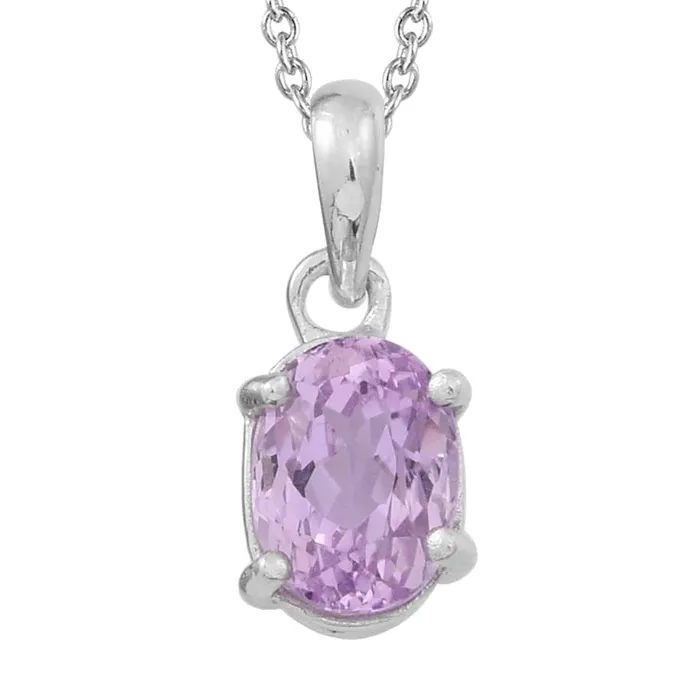 Necklaces GB Solitaire Pink Oval Cut Kunzite Pendant White Gold 14K 16 Carats Necklaces GB Solitaire Pink Oval Cut Kunzite Pendant White Gold 14K 16 Carats