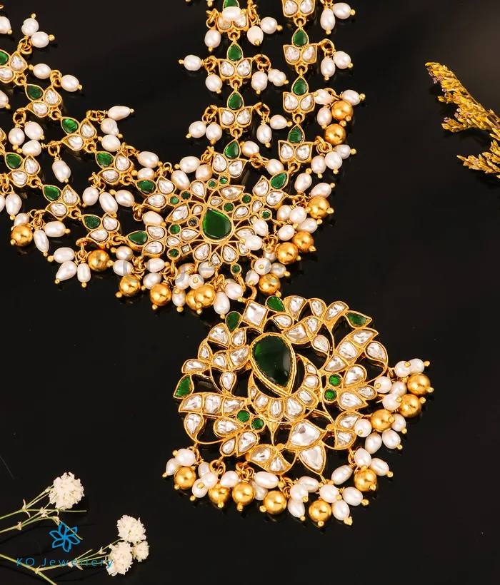 Necklaces Kundan The Mehak Silver KundanJadau Pearl Necklace Green