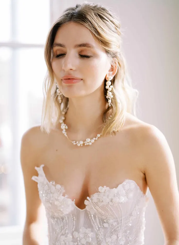 Necklaces twigs honey Pearl droplets bridal necklace Style 2428