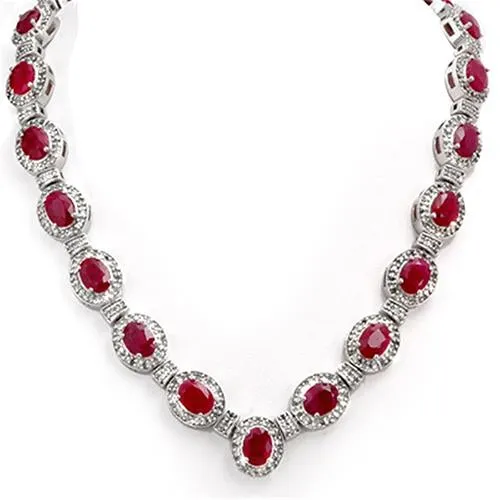 Oval Cut Ruby And Natural Earth Mined Diamonds 3550 Carats Lady Necklace Gold 14K GB Necklaces Oval Cut Ruby And Natural Earth Mined Diamonds 3550 Carats Lady Necklace Gold 14K GB Necklaces