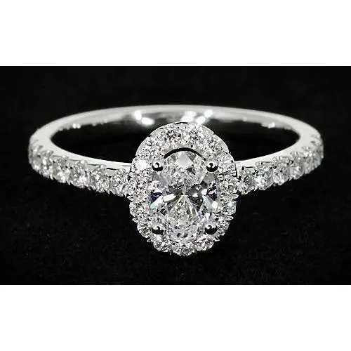 Oval Natural Earth Mined Diamond Engagement Ring 132 Carats Halo White Gold 14K GB Rings Oval Natural Earth Mined Diamond Engagement Ring 132 Carats Halo White Gold 14K GB Rings