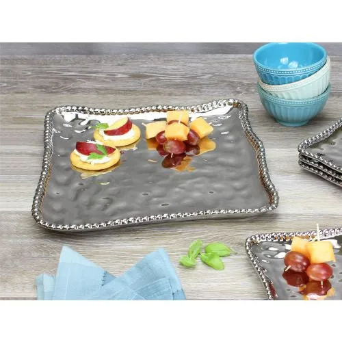 Pampa Bay Pampa Bay Verona Square Serving Platter Silver Porcelain 11 inches Rings Pampa Bay Pampa Bay Verona Square Serving Platter Silver Porcelain 11 inches Rings