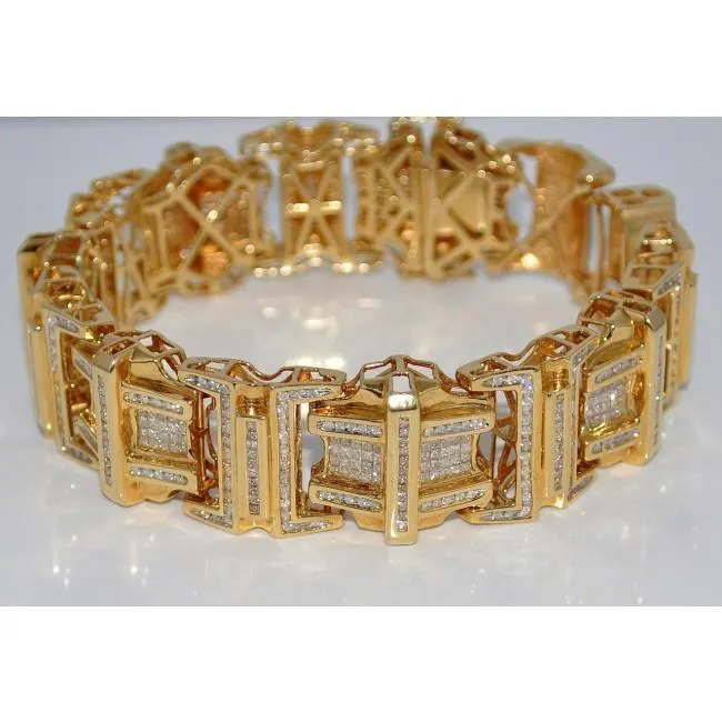 Princess Round 9 Carats Natural Earth Mined Diamond Mens Bracelet Yellow Gold 14K GB Bracelets Princess Round 9 Carats Natural Earth Mined Diamond Mens Bracelet Yellow Gold 14K GB Bracelets