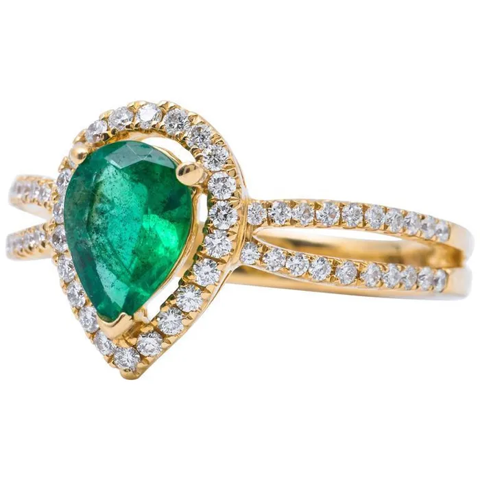 Rings 14K Yellow Gold 5 Ct Pear Cut Green Emerald Gemstone Natural Earth Mined Diamond Wedding Ring GB Rings 14K Yellow Gold 5 Ct Pear Cut Green Emerald Gemstone Natural Earth Mined Diamond Wedding Ring GB