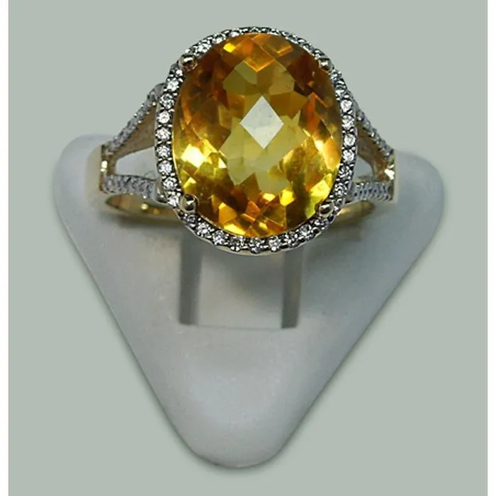 Rings 475 Ct Madeira Citrine Natural Earth Mined Diamond Oval Ring With Accents Yellow Gold GB