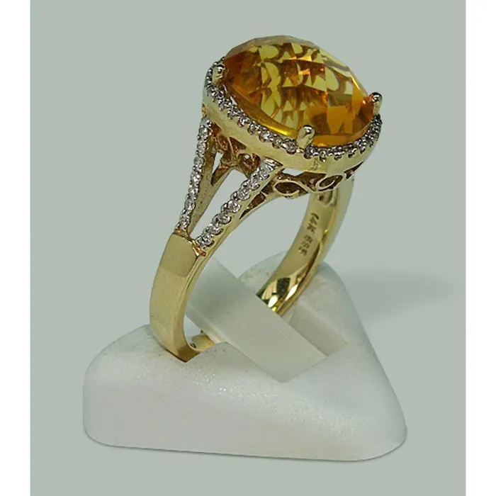 Rings 475 Ct Madeira Citrine Natural Earth Mined Diamond Oval Ring With Accents Yellow Gold GB