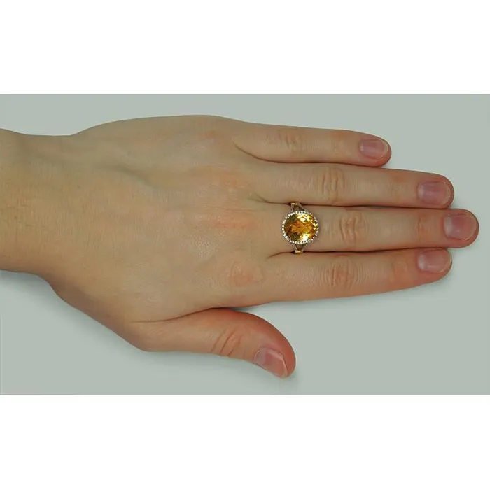 Rings 475 Ct Madeira Citrine Natural Earth Mined Diamond Oval Ring With Accents Yellow Gold GB