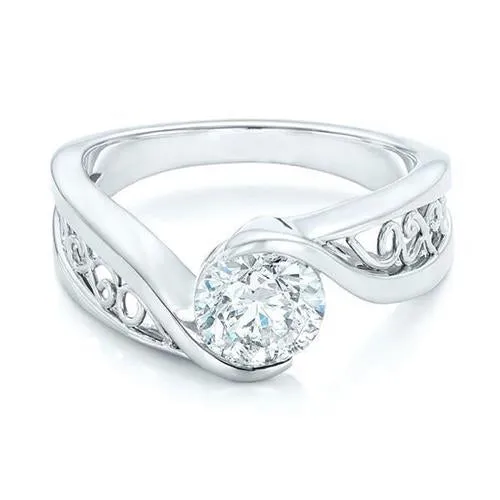 Rings GB 150 Ct Round Natural Earth Mined Diamond Solitaire Engagement Ring White Gold 14K Rings GB 150 Ct Round Natural Earth Mined Diamond Solitaire Engagement Ring White Gold 14K