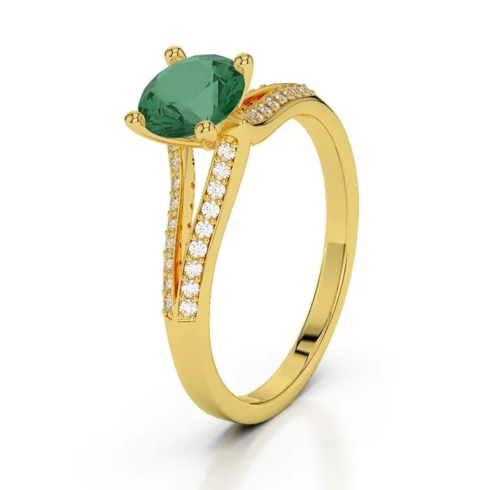 Rings GB 230 Carats Prong Green Emerald With Natural Earth Mined Diamonds Ring Gemstone Yellow Gold 14K Rings GB 230 Carats Prong Green Emerald With Natural Earth Mined Diamonds Ring Gemstone Yellow Gold 14K