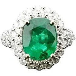 Rings GB 325 Ct Oval Green Emerald With Halo Natural Earth Mined Diamond Ring 14K White Gold Rings GB 325 Ct Oval Green Emerald With Halo Natural Earth Mined Diamond Ring 14K White Gold