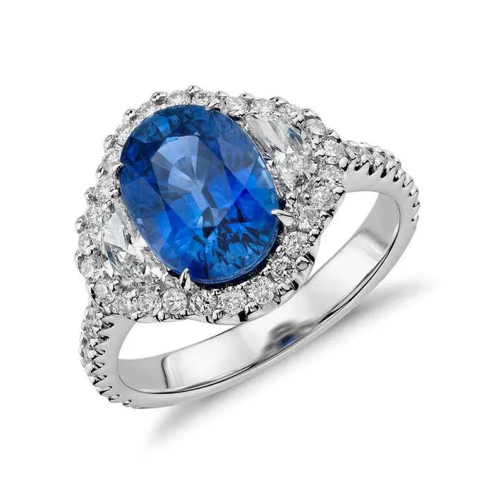 Rings GB 425 Carats Sri Lanka Blue Sapphire Natural Earth Mined Diamond Wedding Ring White Gold Rings GB 425 Carats Sri Lanka Blue Sapphire Natural Earth Mined Diamond Wedding Ring White Gold