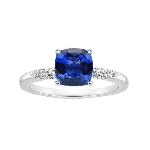 Rings GB Blue Cushion Cut Sapphire And Natural Earth Mined Diamond Wedding Ring Gold 14K 2 Ct Rings GB Blue Cushion Cut Sapphire And Natural Earth Mined Diamond Wedding Ring Gold 14K 2 Ct
