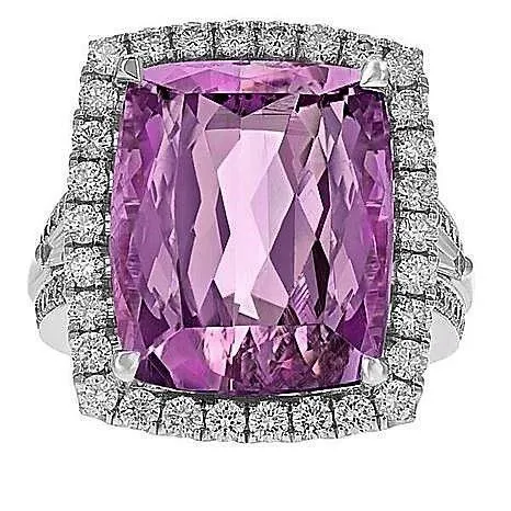 Rings GB Cushion Cut Pink Kunzite Natural Earth Mined Diamond Fancy Ring 1620 Carats White Gold Rings GB Cushion Cut Pink Kunzite Natural Earth Mined Diamond Fancy Ring 1620 Carats White Gold