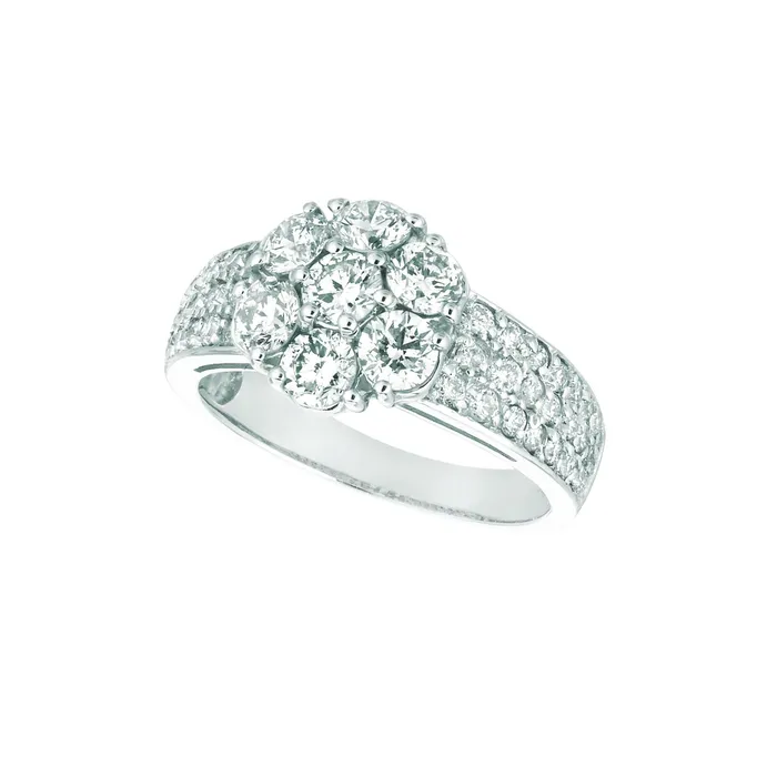 Rings GB Natural Earth Mined Diamond Flower Fancy Ring 2 Carats 14K White Gold With Accents Rings GB Natural Earth Mined Diamond Flower Fancy Ring 2 Carats 14K White Gold With Accents