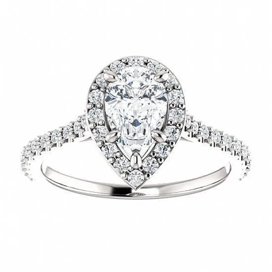 Rings GB Pear With Round Accent Natural Earth Mined Diamond Engagement Ring Halo 175 Carats Rings GB Pear With Round Accent Natural Earth Mined Diamond Engagement Ring Halo 175 Carats