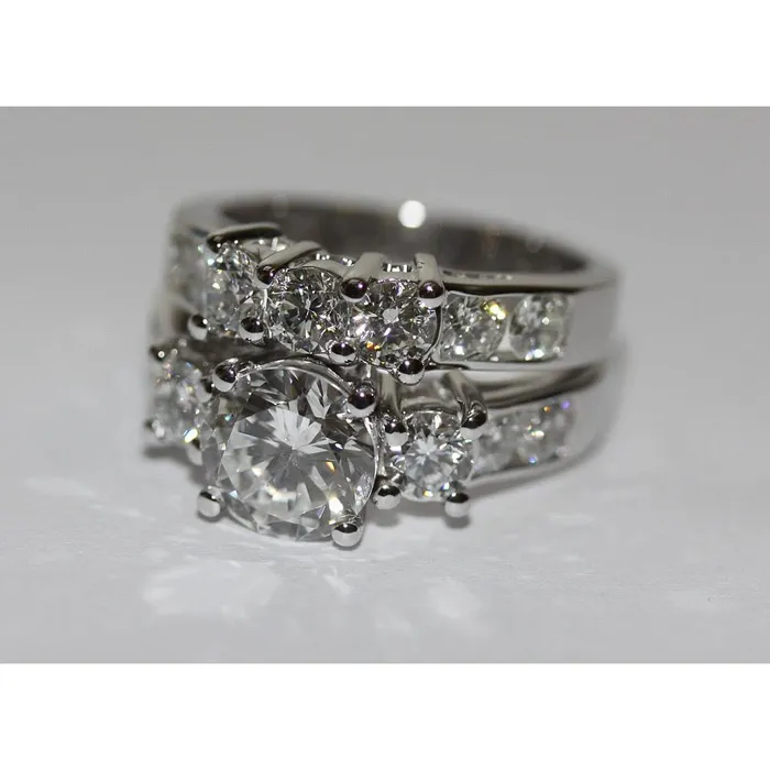 Rings GB Round Natural Earth Mined Diamond Engagement Ring Set 495 Carats White Gold 14K
