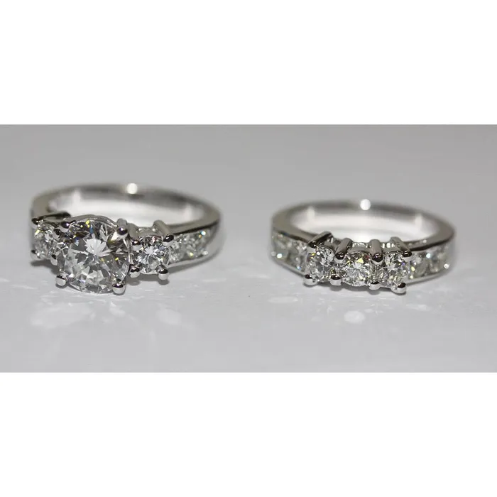 Rings GB Round Natural Earth Mined Diamond Engagement Ring Set 495 Carats White Gold 14K