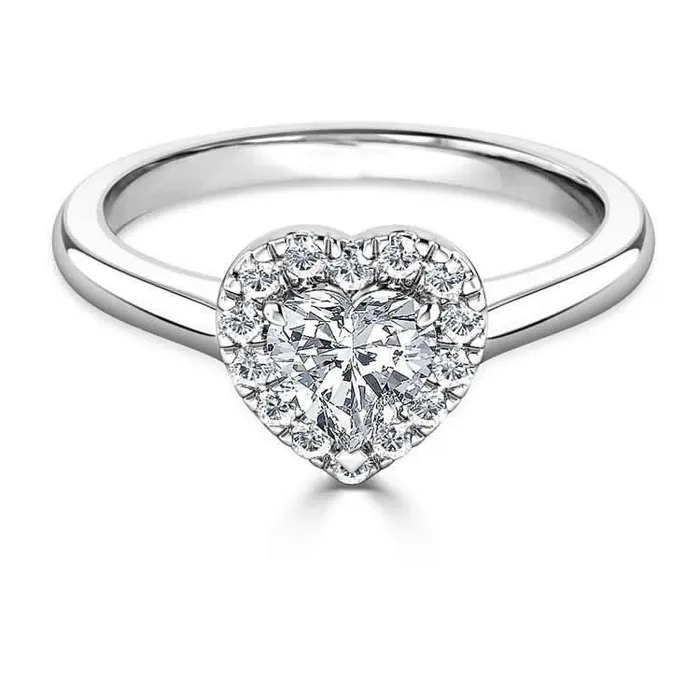 Rings GB Simple Heart Natural Earth Mined Diamond Halo Ring