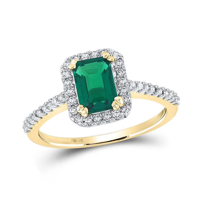 Rings GND GND 10K Yellow Gold Created Emerald Diamond Solitaire RIng Size 7 Rings GND GND 10K Yellow Gold Created Emerald Diamond Solitaire RIng Size 7