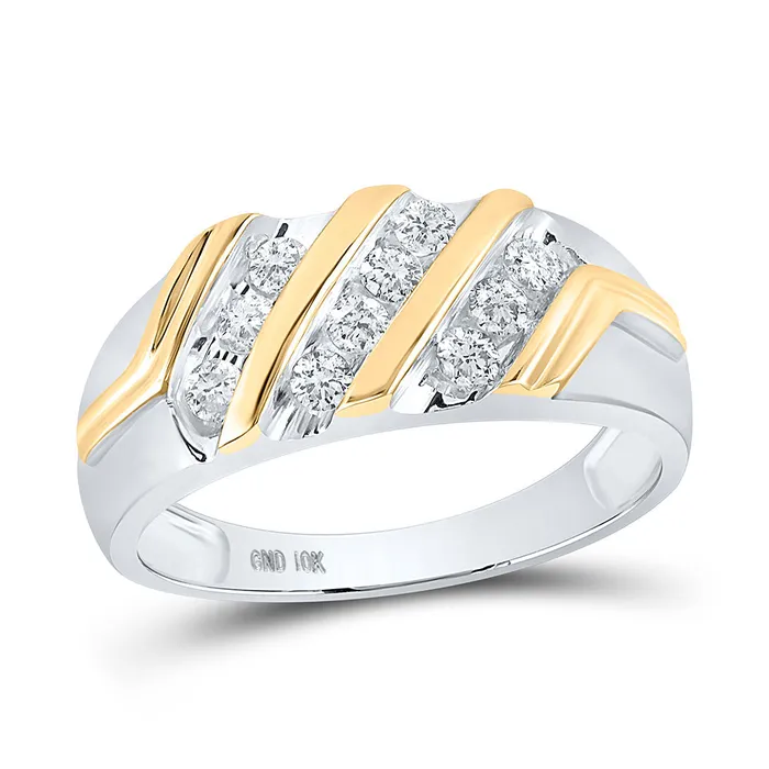 Rings GND GND 10kt Twotone Gold Mens Round Diamond Wedding Band Ring 12 Cttw Rings GND GND 10kt Twotone Gold Mens Round Diamond Wedding Band Ring 12 Cttw