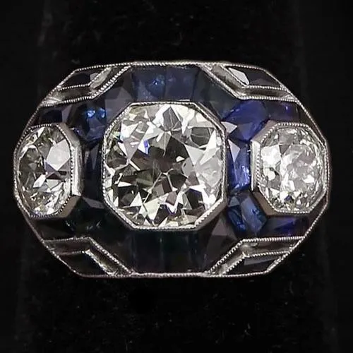 Rings HarryChadEntcom 3 Stone Style Old Cut Round Natural Earth Mined Diamond Ring Blue Sapphire 6 Carats Rings HarryChadEntcom 3 Stone Style Old Cut Round Natural Earth Mined Diamond Ring Blue Sapphire 6 Carats