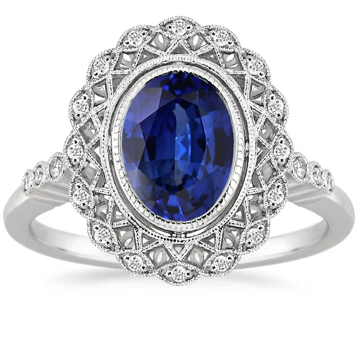 Rings HarryChadEntcom Antique Style Halo Ring Bezel Set Blue Sapphire With Natural Earth Mined Diamonds 4 Carats Rings HarryChadEntcom Antique Style Halo Ring Bezel Set Blue Sapphire With Natural Earth Mined Diamonds 4 Carats