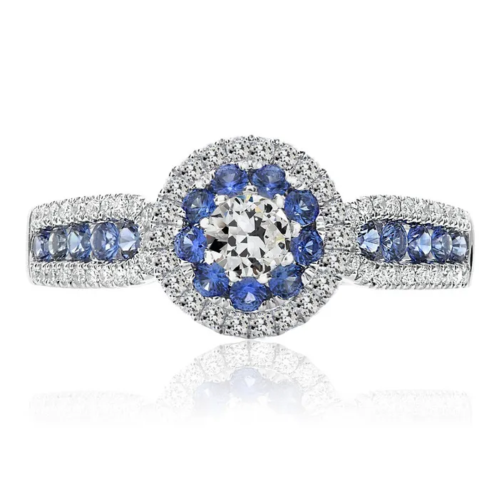 Rings HarryChadEntcom Halo Ring Round Old Miner Natural Earth Mined Diamond Ceylon Sapphire Ring 7 Carats Rings HarryChadEntcom Halo Ring Round Old Miner Natural Earth Mined Diamond Ceylon Sapphire Ring 7 Carats