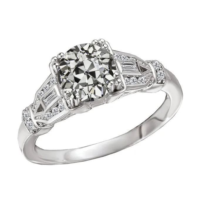Rings HarryChadEntcom Round And Baguettes Old Mine Cut Real Diamond Engagement Ring 3 Carats Rings HarryChadEntcom Round And Baguettes Old Mine Cut Real Diamond Engagement Ring 3 Carats