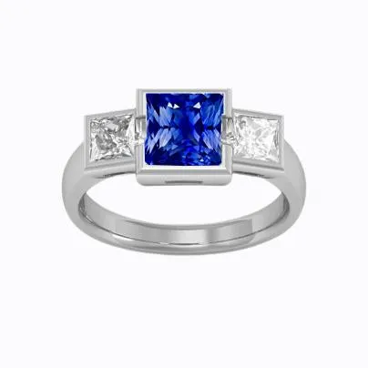 Rings HarryChadEntcom Three Stone Ring Princess Natural Earth Mined Diamond Ceylon Sapphire Jewelry 2 Carats