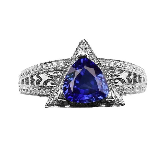 Rings HarryChadEntcom Trillion Gemstone Ring Antique Style Ceylon Sapphire 150 Carats Gold Rings HarryChadEntcom Trillion Gemstone Ring Antique Style Ceylon Sapphire 150 Carats Gold
