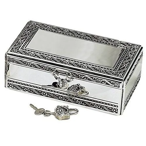 Rings Leeber Leeber Antique Jewelry Box with Jeweled Lock SilverPlated 25 x 45 x 6