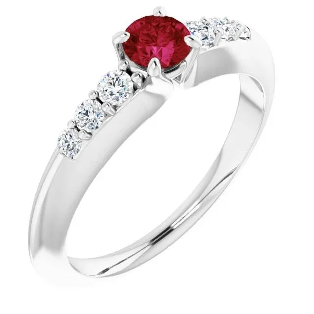 Round Ruby 150 Carats Engagement Ring White Gold 14K GB Rings
