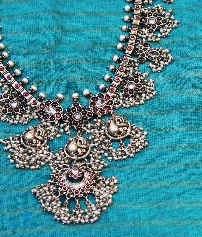 Silversmith Necklaces The Marala Silver Guttapusalu Necklace OxidisedRed