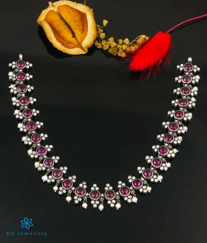 Silversmith Necklaces The Navita Silver Kempu Necklace Oxidised