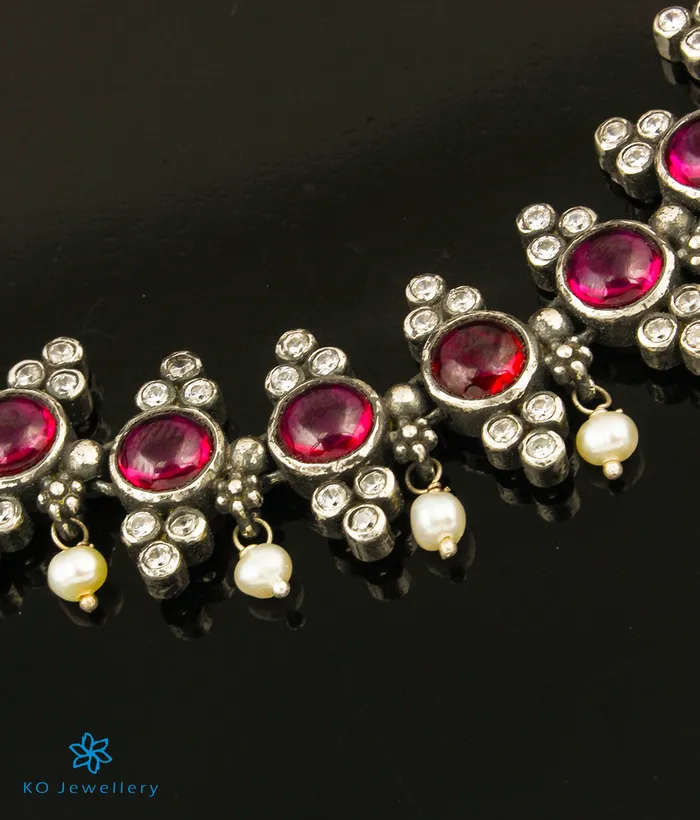Silversmith Necklaces The Navita Silver Kempu Necklace Oxidised