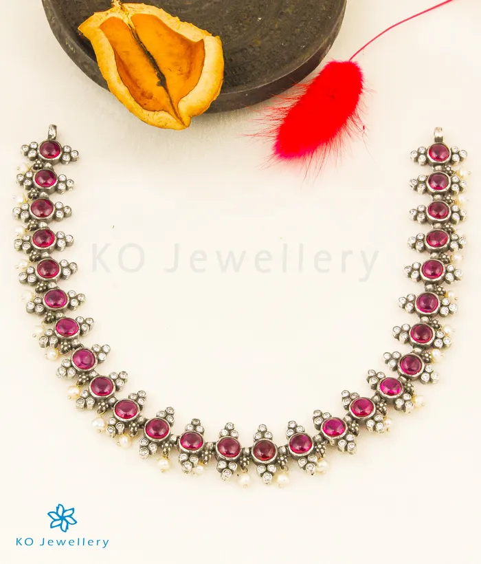 Silversmith Necklaces The Navita Silver Kempu Necklace Oxidised