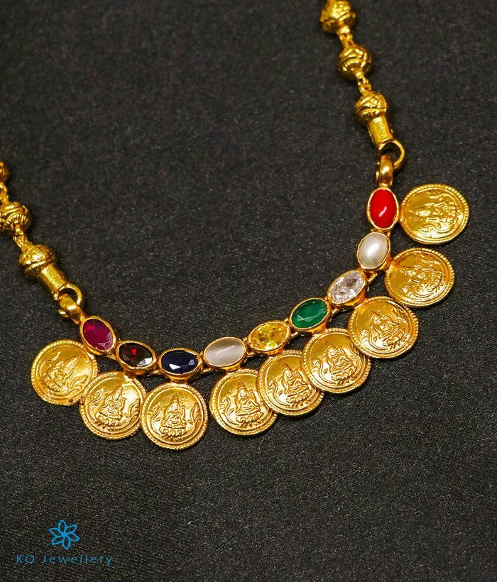 Silversmith Necklaces The Prarthana Silver Coin Necklace Navratna