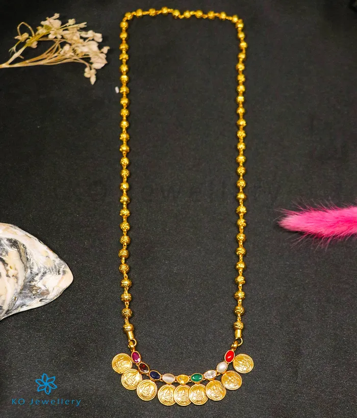Silversmith Necklaces The Prarthana Silver Coin Necklace Navratna