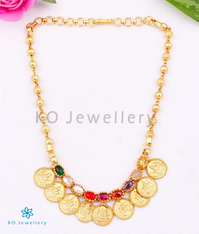 Silversmith Necklaces The Prarthana Silver Coin Necklace Navratna