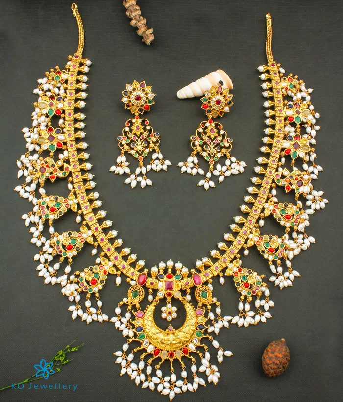 Silversmith Necklaces The Puspavat Silver Navaratna Guttapusalu Necklace