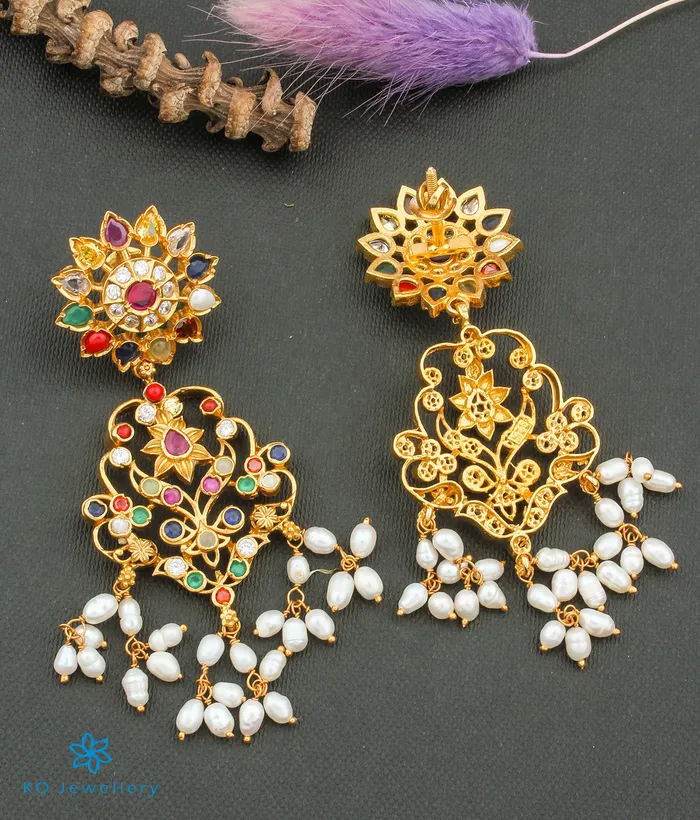Silversmith Necklaces The Puspavat Silver Navaratna Guttapusalu Necklace