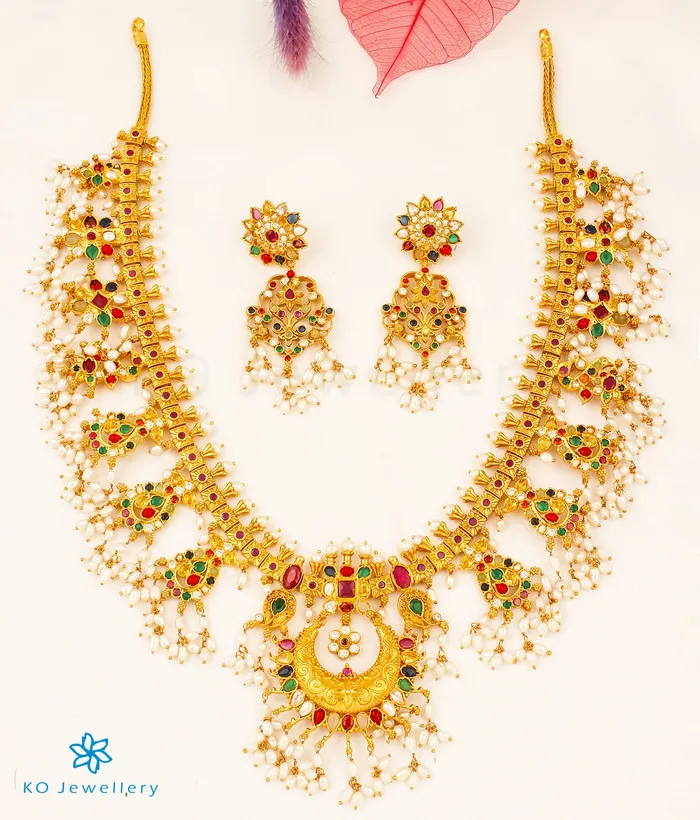 Silversmith Necklaces The Puspavat Silver Navaratna Guttapusalu Necklace