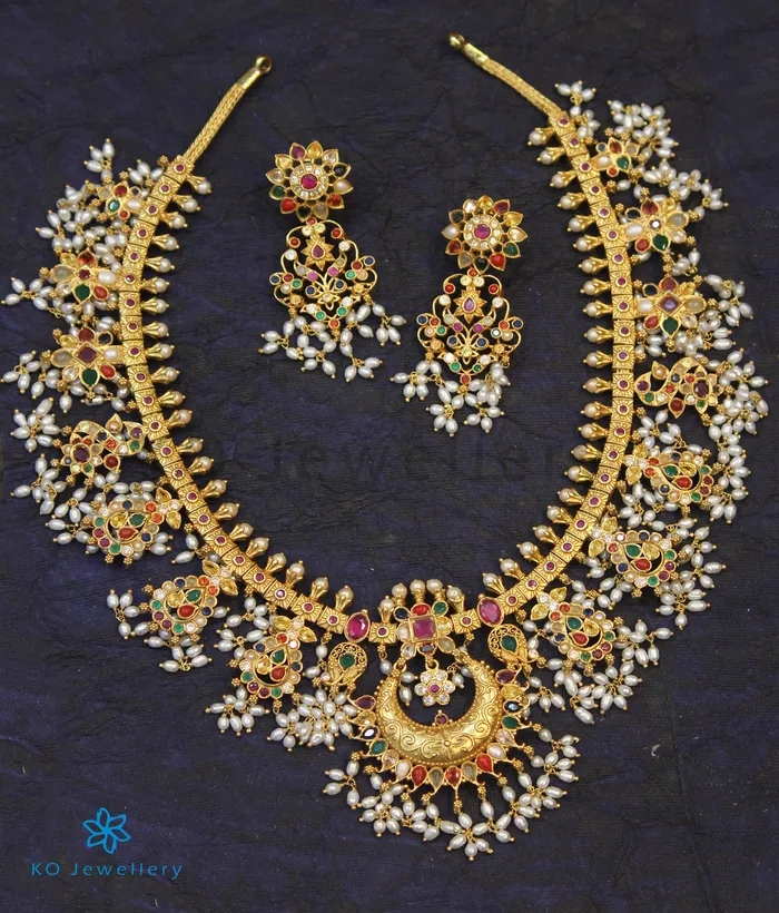 Silversmith Necklaces The Puspavat Silver Navaratna Guttapusalu Necklace
