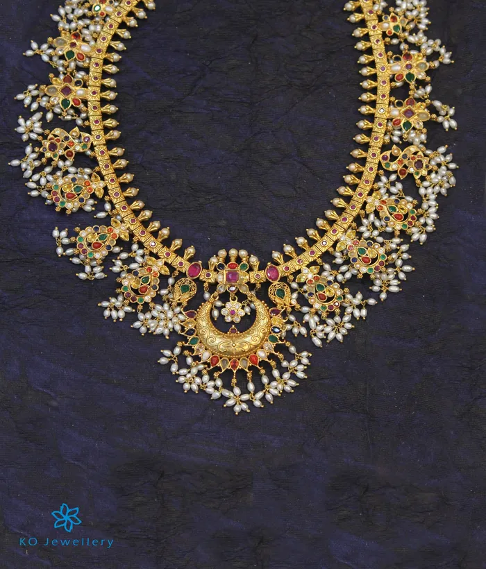 Silversmith Necklaces The Puspavat Silver Navaratna Guttapusalu Necklace