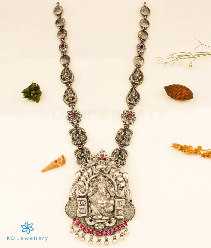 Silversmith The Aadhvitha Silver Ganesha Peacock Necklace Necklaces
