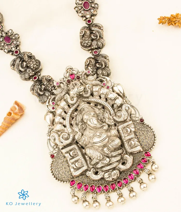 Silversmith The Aadhvitha Silver Ganesha Peacock Necklace Necklaces